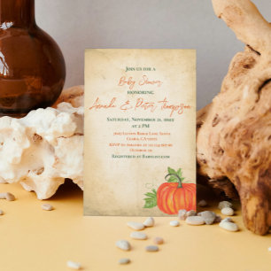 Invitación Ducha de bebé de vegetación naranja de pequeña cal