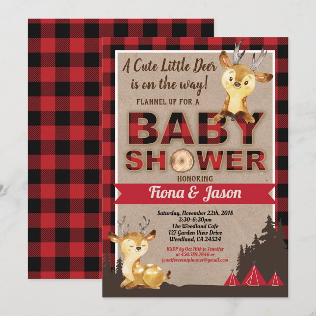 Invitación Ducha de bebe de venado lomo parejas de bebe ducha (Anverso / Reverso)
