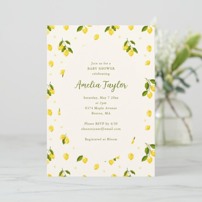 Invitación Ducha de bebé de verano con limón cítrico brillant (Anverso de pie)