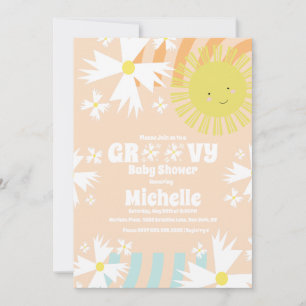 Invitación Ducha de bebé de verano Daisy Groovy Sol Arcoíris
