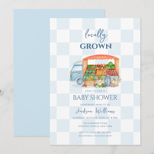 Invitación Ducha de bebé de verduras cultivadas localmente Gi (Anverso / Reverso)