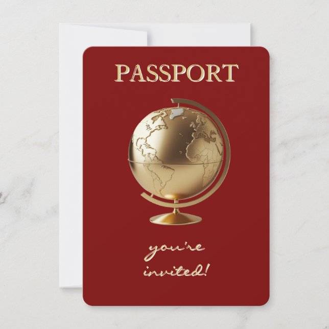 Invitación Ducha de bebé de viaje con pasaporte Globo de Oro (Anverso)