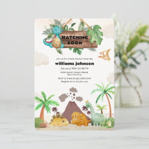 Invitación Ducha de Bebé de Volcán Tropical con Dinosaurio Ec