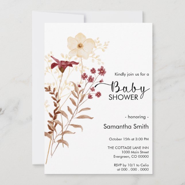 Invitación Ducha de bebé de Wildflower Boho (Anverso)