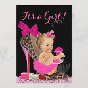 Invitación Ducha de Bebé de Zapatos de Tacón Alto Rosa Brilla