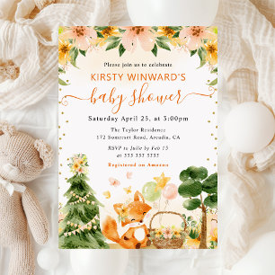 Invitación Ducha de bebé de zorro floral lindo acuarela