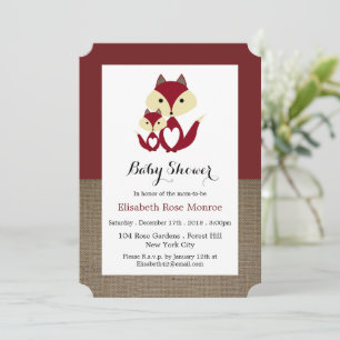 Invitación Ducha de bebé de Zorro Rojo de Arpillera