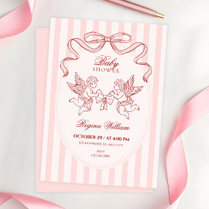 Invitación Ducha de bebé del ángel Cupido rosa