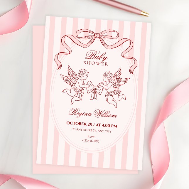 Invitación Ducha de bebé del ángel Cupido rosa (Subido por el creador)