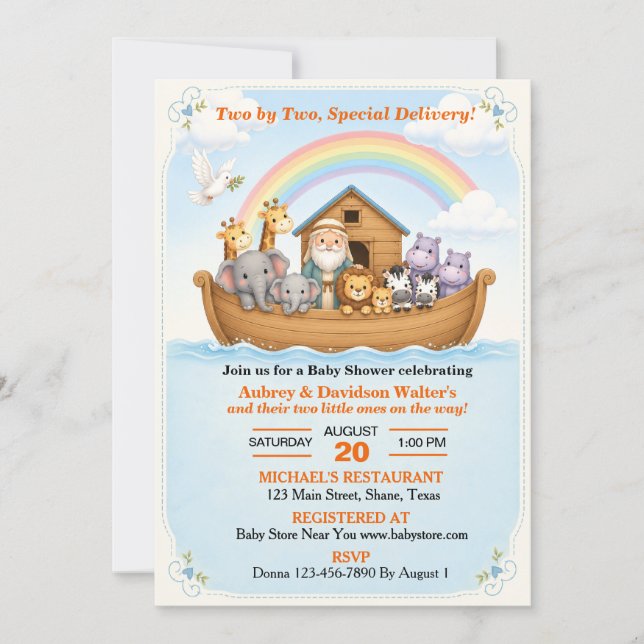 Invitación Ducha de bebé del Arca de Noé (Anverso)