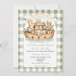 Invitación Ducha de bebé del Arca de Noé Verde Menta