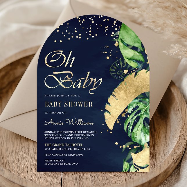 Invitación Ducha de bebé del arco de palma Monstera tropical  (Subido por el creador)