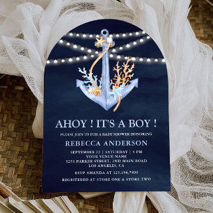 Invitación Ducha de bebé del arco del ancla náutica azul mari