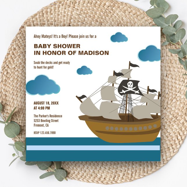 Invitación Ducha de Bebé del Barco Pirata Adorable (Subido por el creador)