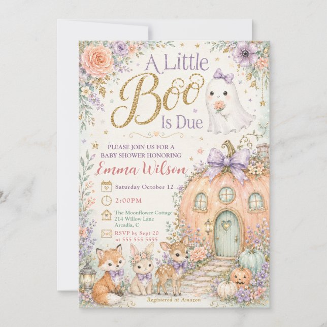 Invitación Ducha de Bebé del Bosque Little Boo (Anverso)