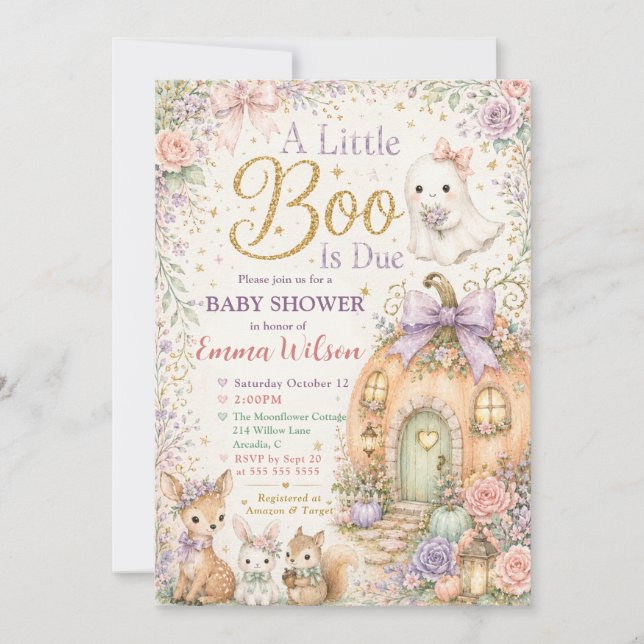 Invitación Ducha de Bebé del Bosque Little Boo (Anverso)