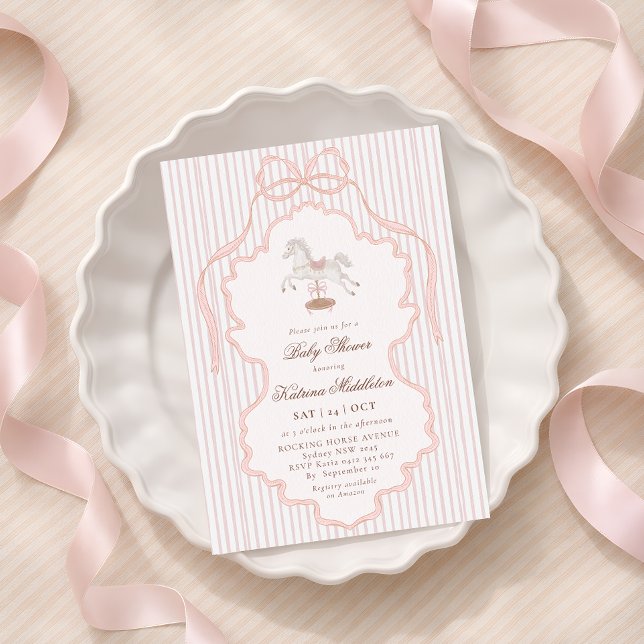 Invitación Ducha de bebé del caballo de balancín de encaje vi (Subido por el creador)
