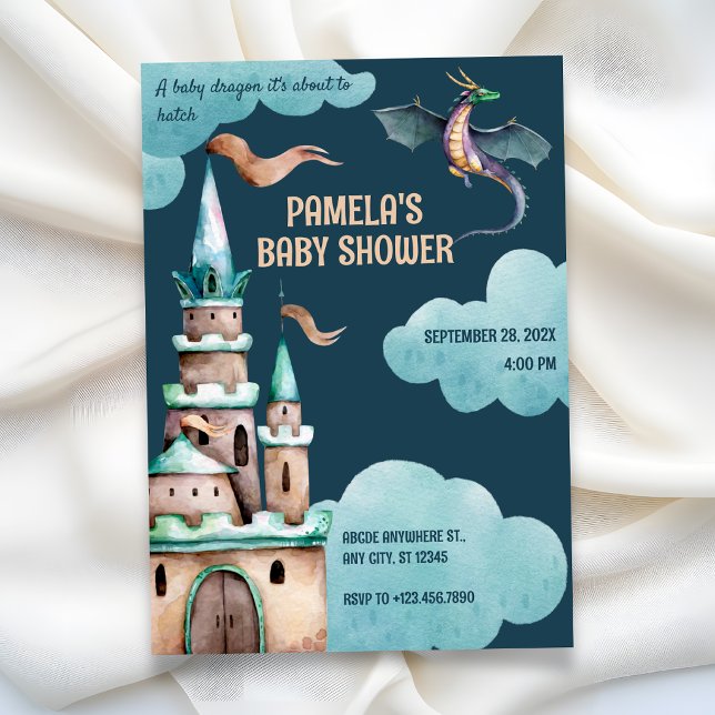 Invitación ducha de bebé del castillo del Dragón Verde (Subido por el creador)