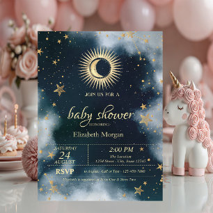 Invitación Ducha de bebé del cielo nocturno con sol, luna y e