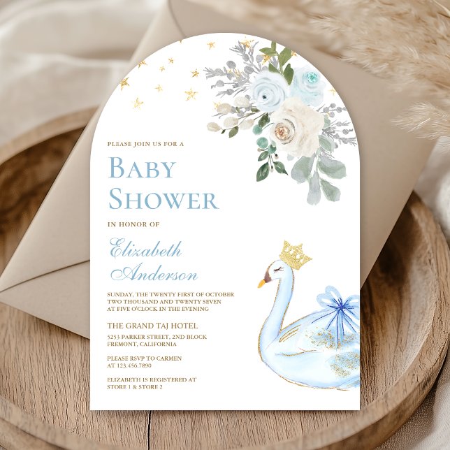 Invitación Ducha de bebé del cisne floral azul pastel Princes (Subido por el creador)