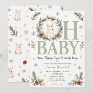 Invitación Ducha de bebé del conejo de invierno verde