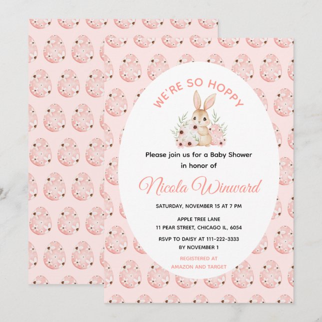 Invitación Ducha de bebé del conejo de Pascua (Anverso / Reverso)