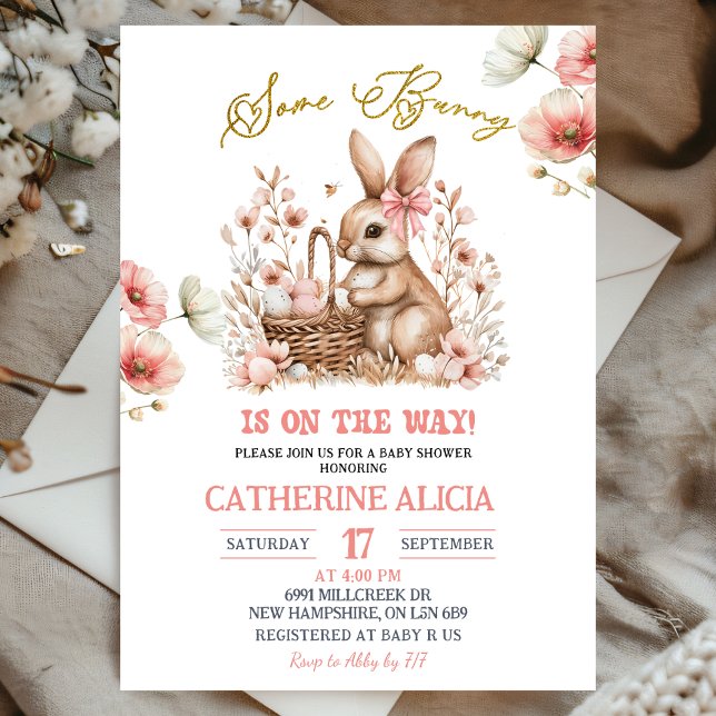 Invitación Ducha de Bebé del Conejo de Pascua Floral Boho (Subido por el creador)