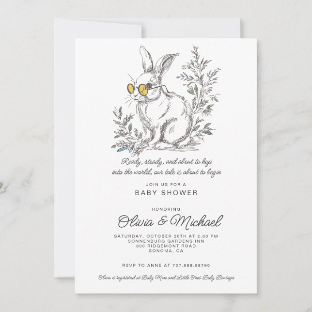 Invitación Ducha de Bebé del Conejo del Bosque (Anverso)