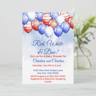 Invitación Ducha de bebé del Día de la Independencia Roja Bla