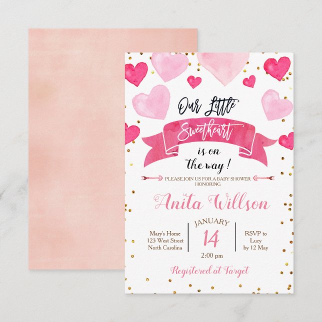 Invitación Ducha de bebé del Día de San Valentín Nuestro Pequ (Anverso / Reverso)