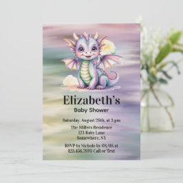 Invitación Ducha de Bebé del Dragón de Fantasía Pastel