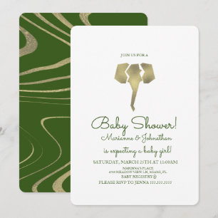 Invitación Ducha de bebé del elefante safari de oro falso