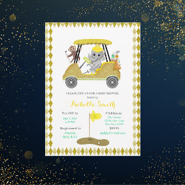 Invitación Ducha de bebé del elefante y mono brillantes de go