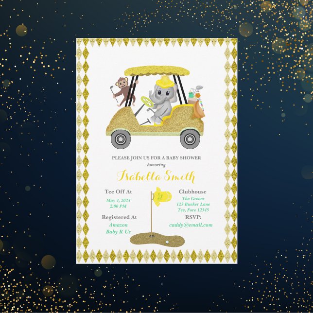 Invitación Ducha de bebé del elefante y mono brillantes de go (Subido por el creador)