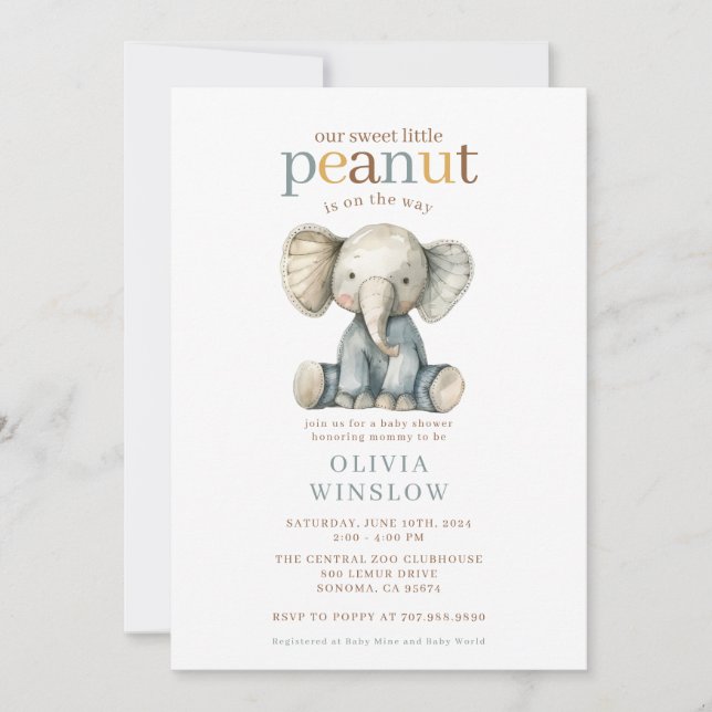 Invitación Ducha de Bebé del Elefantito Caprichoso (Anverso)