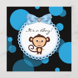 Invitación Ducha de Bebé del Feliz Mono Azul