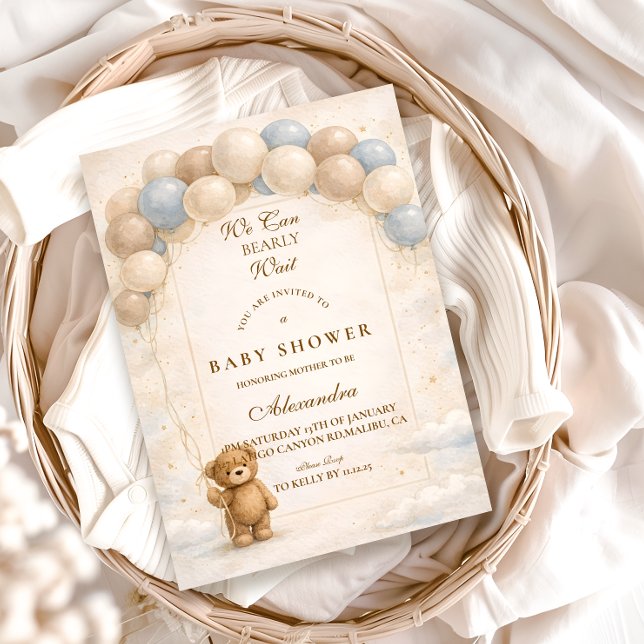 Invitación Ducha de bebé del globo Bearly Wait (Subido por el creador)