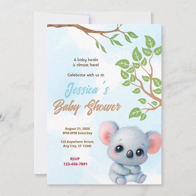 Invitación Ducha de Bebé del Koala (Anverso)