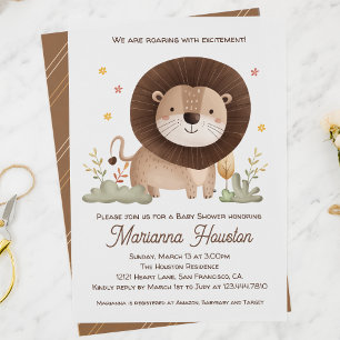 Invitación Ducha de Bebé del León Adorable Rugiendo de Emoció