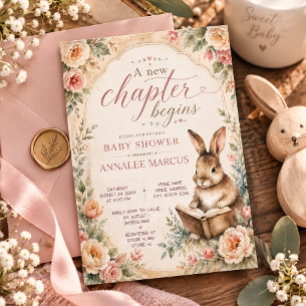 Invitación Ducha de bebé del libro de conejitos vintage comie