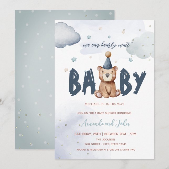 Invitación Ducha de Bebé del Osito de Peluche Bebé (Anverso / Reverso)