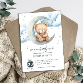 Invitación Ducha de Bebé del Osito Teddy sobre la Luna