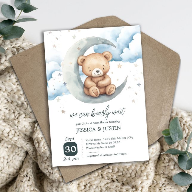 Invitación Ducha de Bebé del Osito Teddy sobre la Luna (Subido por el creador)