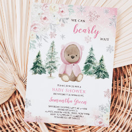 Invitación Ducha de Bebé del Oso Invernal Rosa