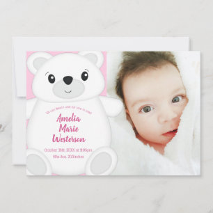 Invitación Ducha de Bebé del Oso Polar Rosa