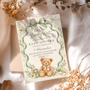 Invitación Ducha de Bebé del Oso Verde Salvia