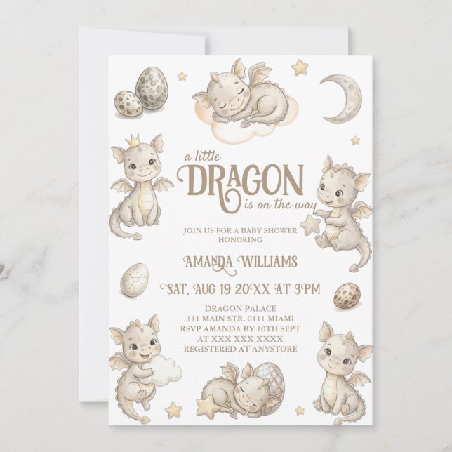 Invitación Ducha de Bebé del Pequeño Dragón Mágico (Anverso)