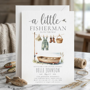 Invitación Ducha de bebé del pequeño pescador acuarela rústic