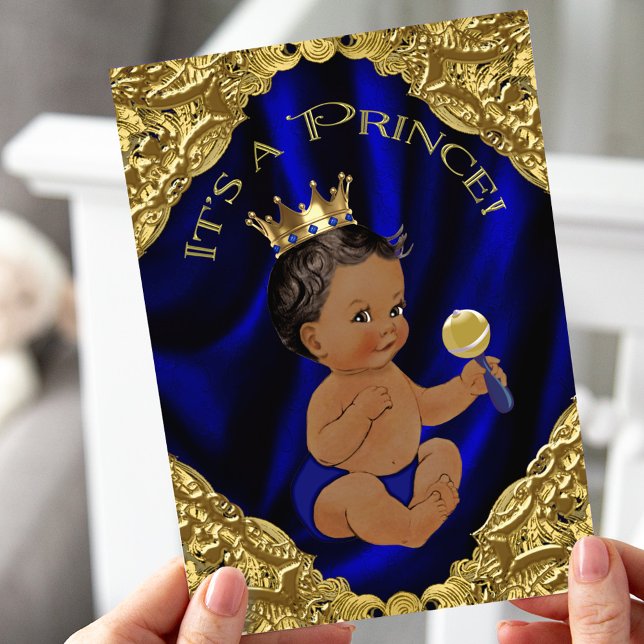 Invitación Ducha de bebé del príncipe afroamericano Blue Gold (Subido por el creador)