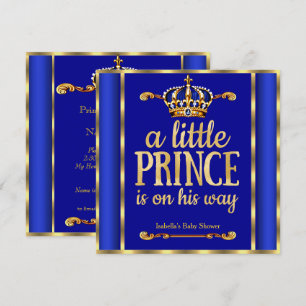 Invitación Ducha de bebé del Príncipe Azul Real Oro en camino